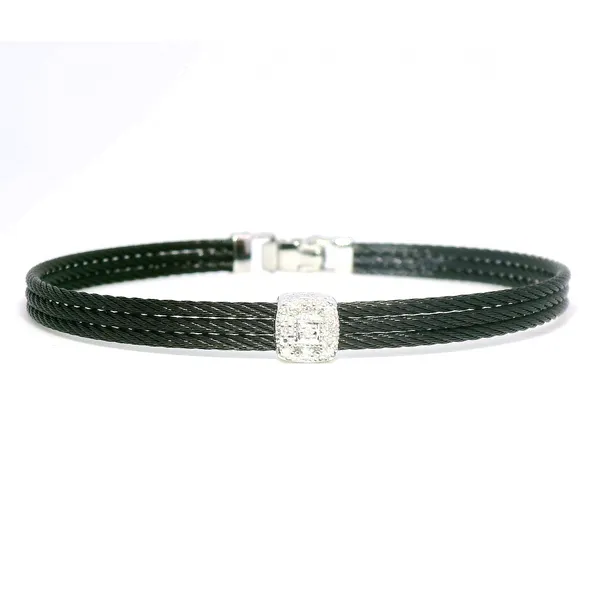 Black Stainless Steel & 14K Gold Diamond Station Bangle Bracelet – 0.05ctw (7