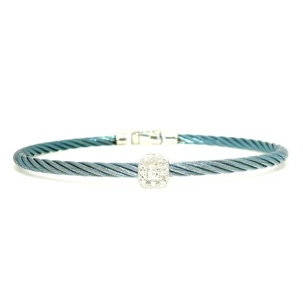 Island Blue Stainless Steel & 14K Diamond Station Bangle Bracelet – ALOR, Length 7