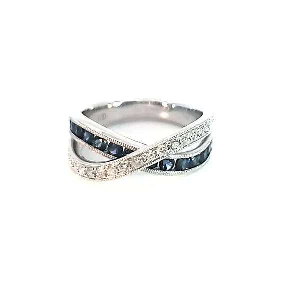 White 14K Criss Cross Ring with Diamonds & Sapphires – Size 5.75 Venus Jewelers Somerset, NJ