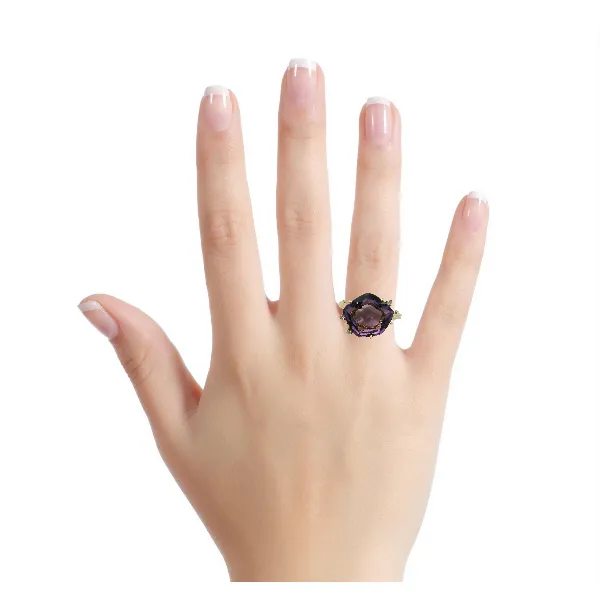 18K Yellow Gold Geometric Ring with 5.30Ct Amethyst – Size 7 Image 4 Venus Jewelers Somerset, NJ