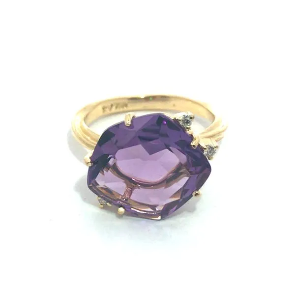 Exquisite Lady's 18 Karat Yellow Gold Geometric Fashion Ring Size 7 With One 5.30Ct Amethyst Venus Jewelers Somerset, NJ