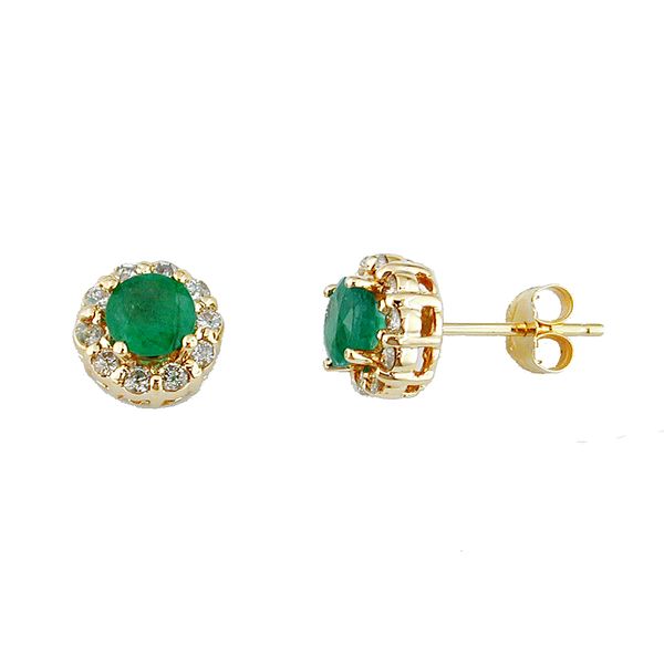 14Kt Yellow Gold Emerald and Diamond Halo Stud Earrings Venus Jewelers Somerset, NJ
