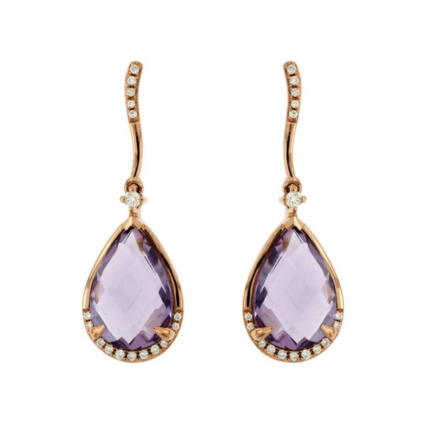 14 Kt Rose Gold Amethyst and Diamond Drop Earrings Venus Jewelers Somerset, NJ