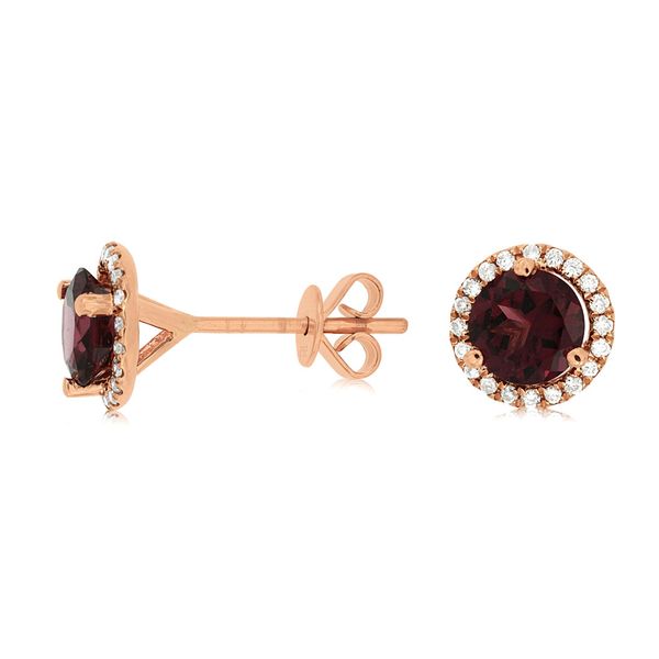14Kt Rose Gold Rhodolite & Diamond Halo Stud Earrings Venus Jewelers Somerset, NJ