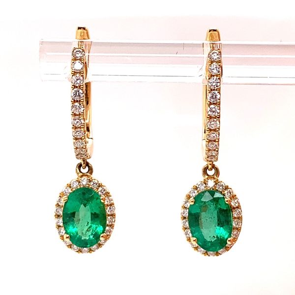 14Kt Huggie Earrings with Emerald Drops Venus Jewelers Somerset, NJ