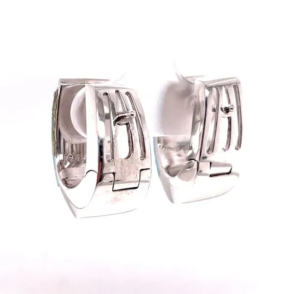 18kt White Gold Diamond and Aquamarine Huggie Earrings Image 4 Venus Jewelers Somerset, NJ