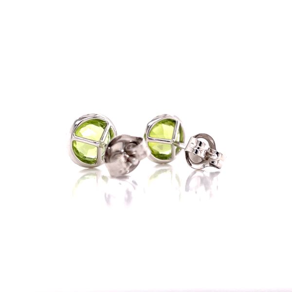 14k White Gold Peridot and Diamond Halo Stud Earrings Image 3 Venus Jewelers Somerset, NJ