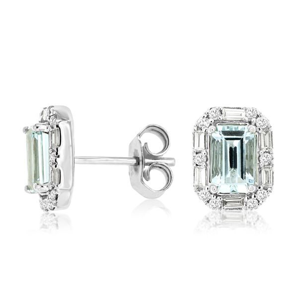 1/4 ctw Diamond and Aquamarine Halo Style Stud Earrings Venus Jewelers Somerset, NJ