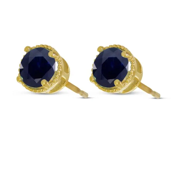 14kt Yellow Gold 5mm Round Blue Sapphire Millgrain Halo Earrings Image 2 Venus Jewelers Somerset, NJ