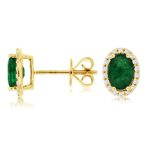 1/5ctw Classic Diamond and Emerald Halo Stud Earrings Venus Jewelers Somerset, NJ