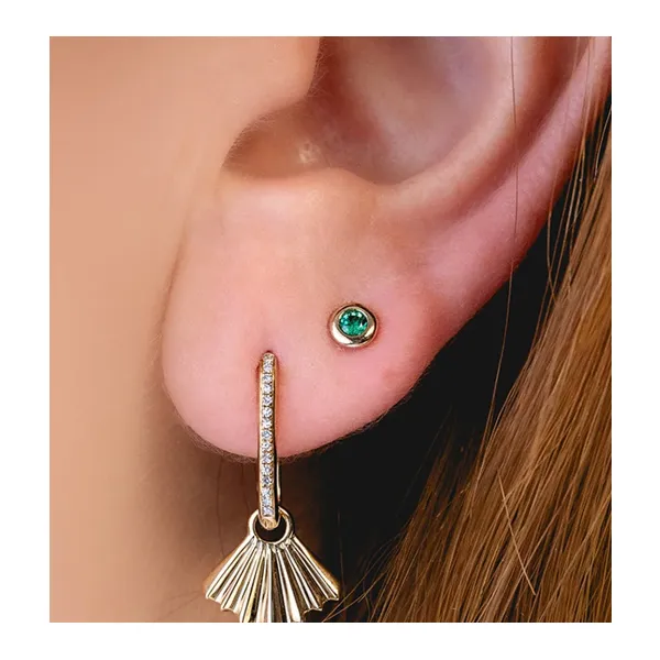 Mini Bezel 14k Gold and Emerald Earrings Image 3 Venus Jewelers Somerset, NJ
