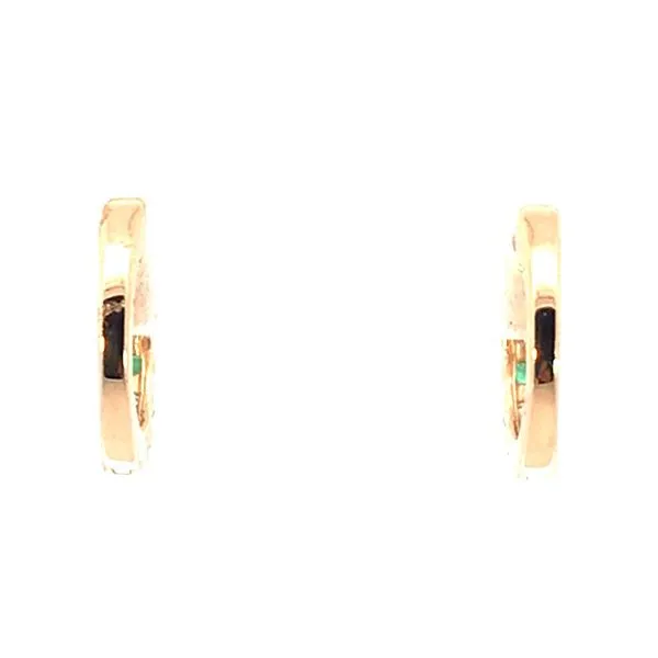 .<br><br><br>Perfect 14K Yellow Gold Diamond and Emerald Huggie Earings Image 2 Venus Jewelers Somerset, NJ
