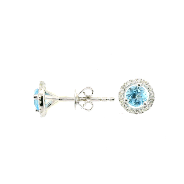 14K White Gold Blue Topaz & Diamond Halo Stud Earrings – 0.85 CTW Blue Topaz & 0.14 CTW Diamonds Venus Jewelers Somerset, NJ