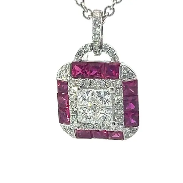 18Kt White Gold Diamond And Ruby Pendant Image 2 Venus Jewelers Somerset, NJ