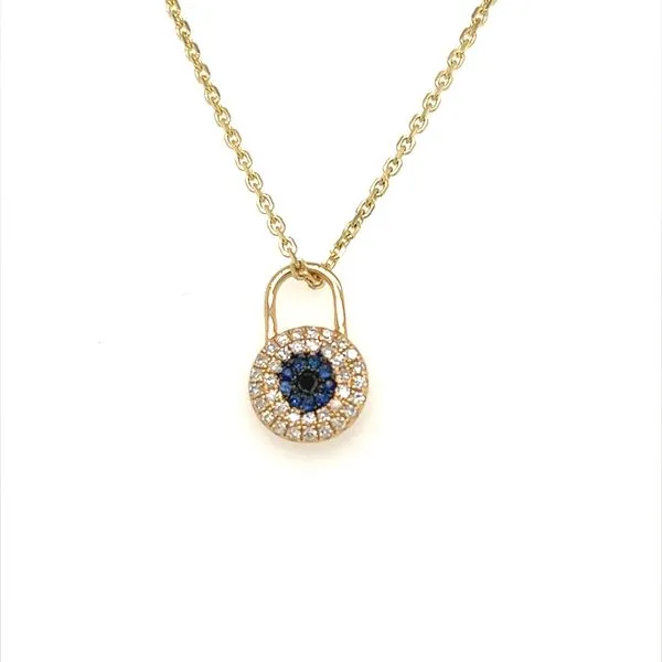 14kt Yellow Gold Diamond Sapphire and Black Diamond Evil Eye Charm Venus Jewelers Somerset, NJ