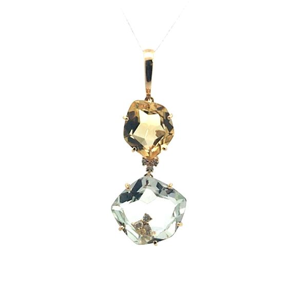18K Yellow Gold Citrine & Prasiolite Drop Pendant – 8.40 CTW Gemstones Venus Jewelers Somerset, NJ