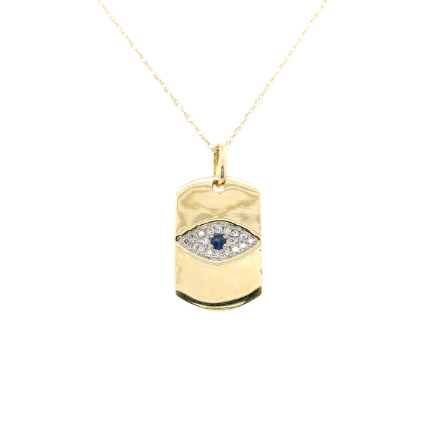 14K Yellow Gold Sapphire & Diamond Evil Eye Pendant Necklace Image 3 Venus Jewelers Somerset, NJ