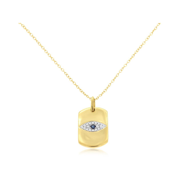 14K Yellow Gold Sapphire & Diamond Evil Eye Pendant Necklace Venus Jewelers Somerset, NJ