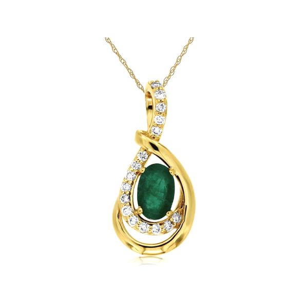 14K Yellow Gold Oval Emerald & Diamond Pendant – 0.44 CT Emerald & 0.13 CTW Diamonds Venus Jewelers Somerset, NJ