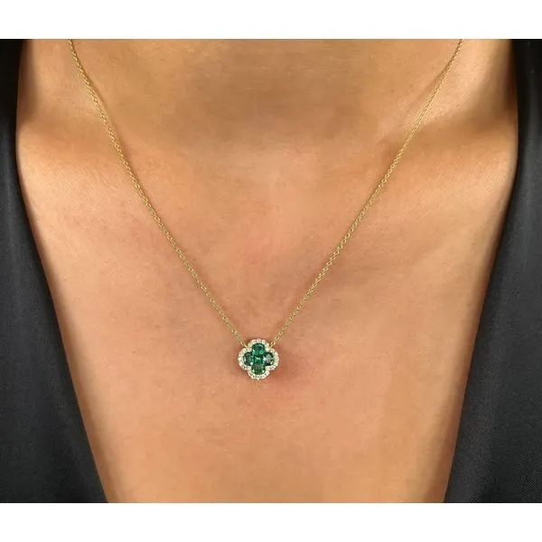 14 KaratYellow Gold Clover Necklace with 0.16Tw Round Diamonds And 0.65Tw Round Emeralds Length 18 inch. Image 2 Venus Jewelers Somerset, NJ