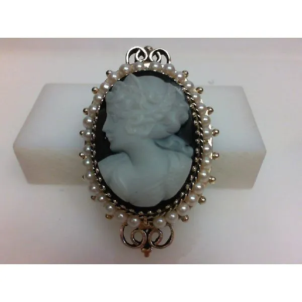 14kt Yellow Gold Cameo Pin/Pendant w/ Black Agate and Pearl Venus Jewelers Somerset, NJ