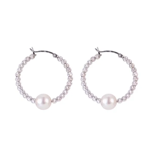 Sterling Silver Bead and Pearl Hoop Earrings Venus Jewelers Somerset, NJ