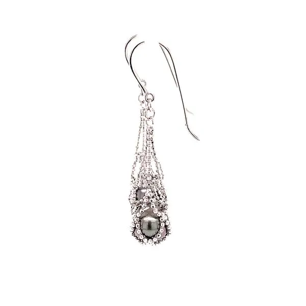 Tahitian Pearl Drop Earrings in 14k White Gold Image 3 Venus Jewelers Somerset, NJ