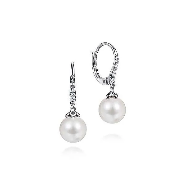 14Kt White Gold Pearl and Diamond Leverback Earrings Venus Jewelers Somerset, NJ