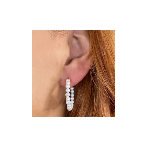 14K Yellow Gold Hoop Earrings with Freshwater Pearls Image 2 Venus Jewelers Somerset, NJ