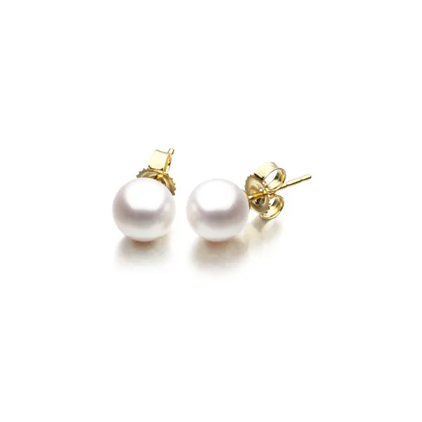 14K Yellow Gold Cultured Akoya Pearl Stud Earrings – 6.50–7.00mm Venus Jewelers Somerset, NJ