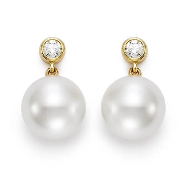 14K Yellow Gold Pearl & Diamond Earrings – 9.5–10mm Freshwater Pearls, 0.20ctw Diamonds Venus Jewelers Somerset, NJ