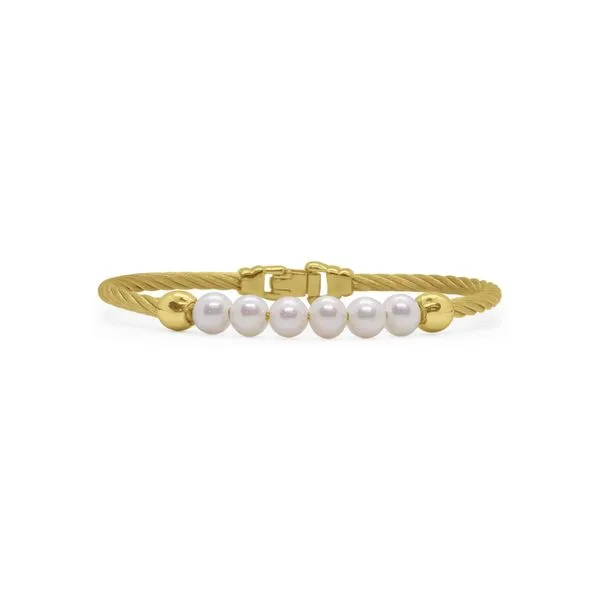 Alor Yellow Stainless Steel Cable Bracelet with 6 Freshwater Pearls Venus Jewelers Somerset, NJ