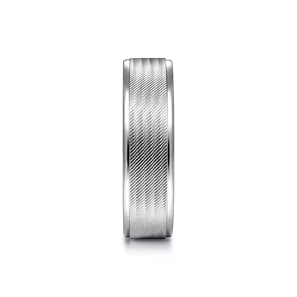 14K White Gold 6mm - Brushed Finish and Polished Edge Mens Wedding Band Image 3 Venus Jewelers Somerset, NJ