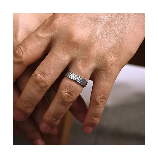 Men's 14kt White Gold Hammered Finished Wedding Band | 6mm Image 3 Venus Jewelers Somerset, NJ