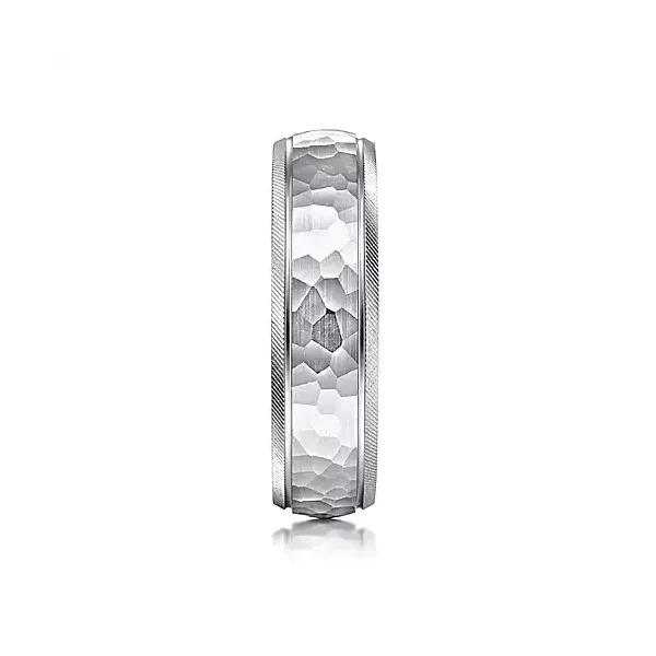 14K White Gold 6mm - Hammered Center and Diamond Cut Edge Mens Wedding Band Image 3 Venus Jewelers Somerset, NJ