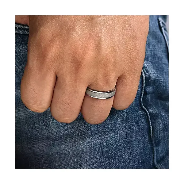 Men's 14kt White Gold Sandblast Finished Wedding Band | 6mm Image 3 Venus Jewelers Somerset, NJ
