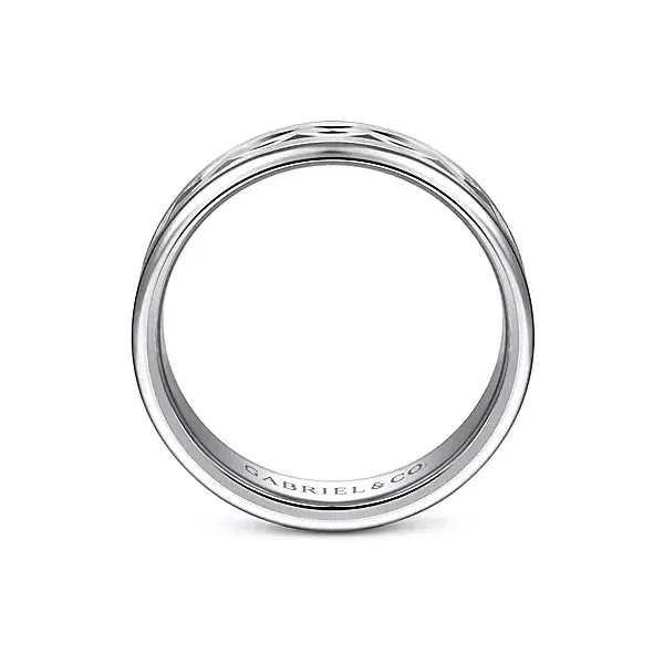 14K White Gold 6mm - Center Diamond Cut Mens Wedding Band Image 2 Venus Jewelers Somerset, NJ