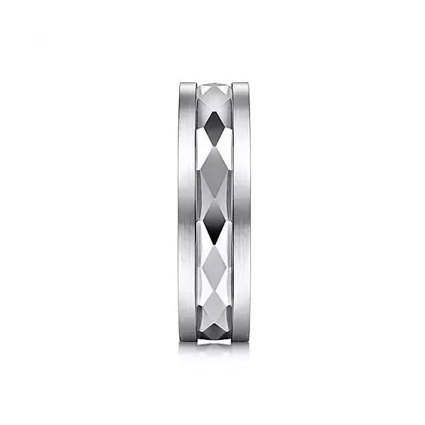 14K White Gold 6mm - Center Diamond Cut Mens Wedding Band Image 3 Venus Jewelers Somerset, NJ