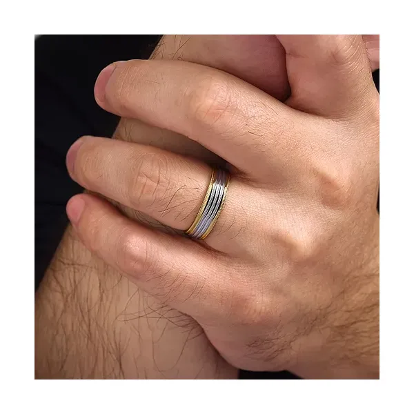 Men's 14kt White and Yellow Gold Polished Milgrain Channel Wedding Band | 6mm Image 3 Venus Jewelers Somerset, NJ