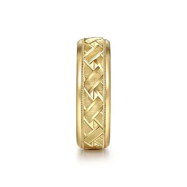Men's 14kt Yellow Gold Woven Finish Wedding Band | 7mm Image 2 Venus Jewelers Somerset, NJ