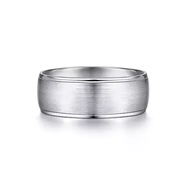 14K White Gold 8mm - Satin Center and Polished Edge Mens Wedding Band Venus Jewelers Somerset, NJ