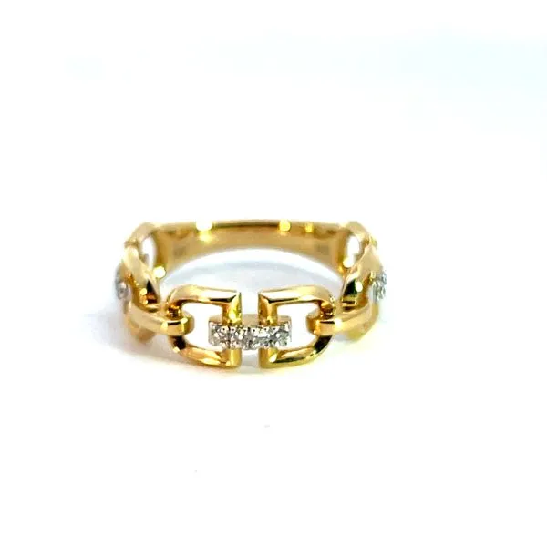 Lady's 14K Yellow Gold Fancy Link Fashion Ring with 12 Round Diamonds Venus Jewelers Somerset, NJ