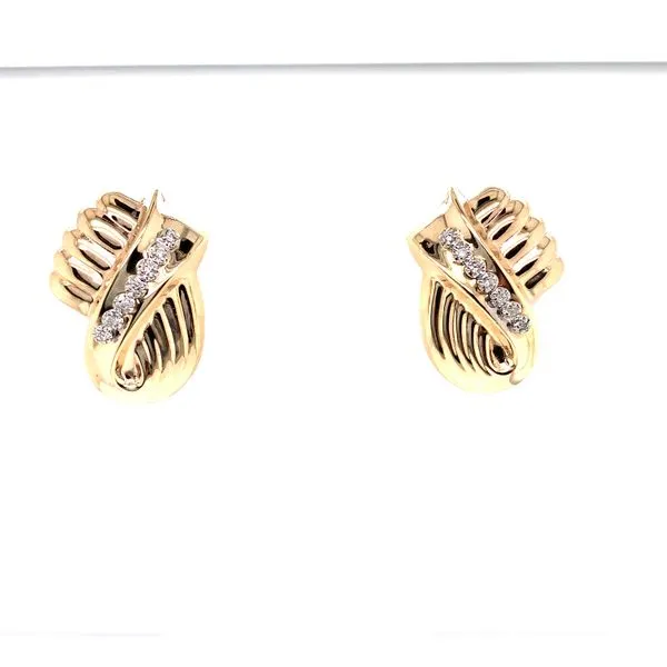 Lady's Yellow 14 Karat Hollow Free-Form Earrings With 14=0.15Tw Round Diamonds Venus Jewelers Somerset, NJ