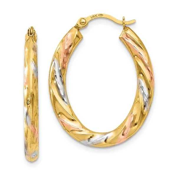 14Kt Tri-Color Scallop Hoop Earrings Venus Jewelers Somerset, NJ