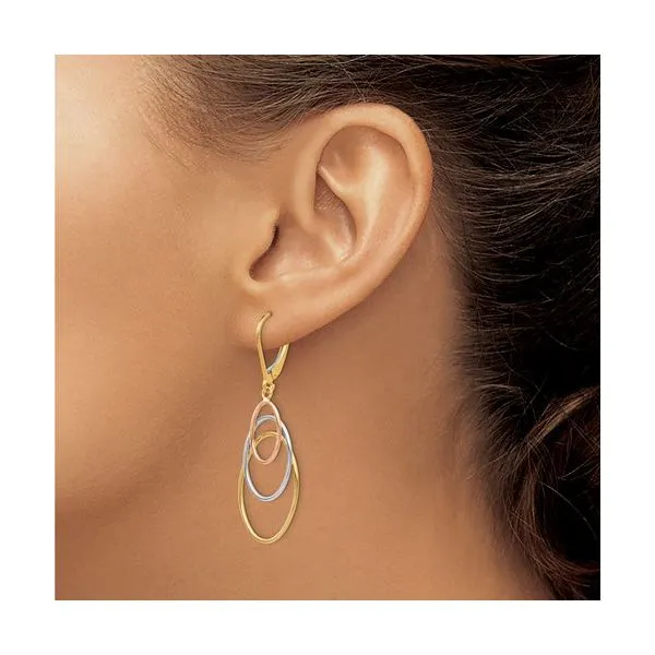 14Kt Tri-Color Leverback Drop Earrings Image 2 Venus Jewelers Somerset, NJ