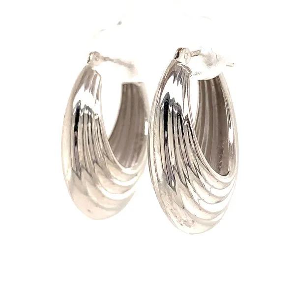 14Kt White Gold Ridge Oval Hoop Earrings Image 2 Venus Jewelers Somerset, NJ