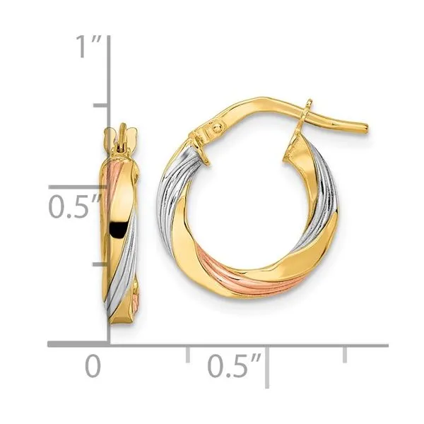 14K with Rose and White Rhodium Polished Twisted Hoop Earrings Image 3 Venus Jewelers Somerset, NJ
