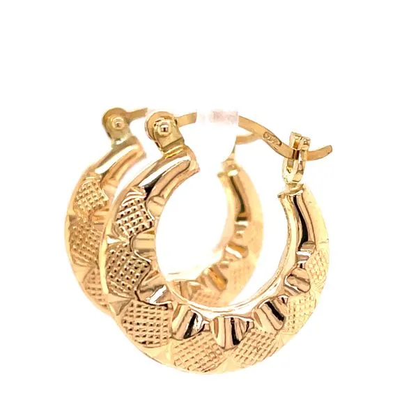 14k Yellow Gold Textured Hoop Earrings Image 2 Venus Jewelers Somerset, NJ