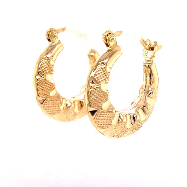 14k Yellow Gold Textured Hoop Earrings Venus Jewelers Somerset, NJ