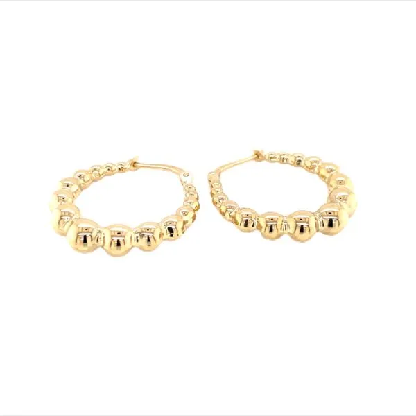 Lady's Yellow 14 Karat Beaded Small Hoop Earrings Image 2 Venus Jewelers Somerset, NJ
